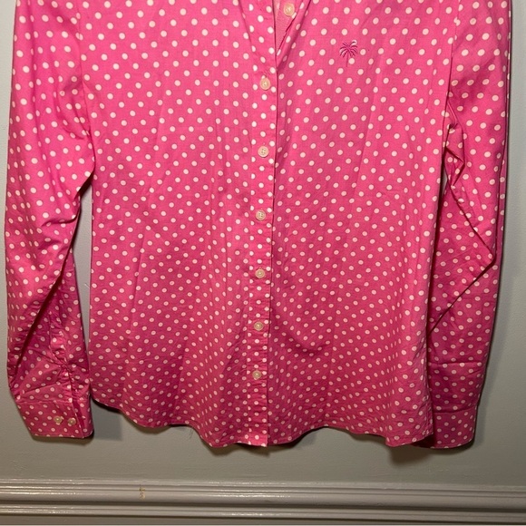 Lilly Pulitzer Pink & White Polka Dot Button Up Long Sleeve Blouse Size 6 - Picture 3 of 9